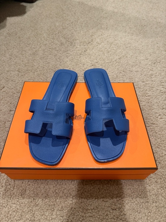Hermes Shoes - Hermès Oran Sandal in Bleu Bleuet